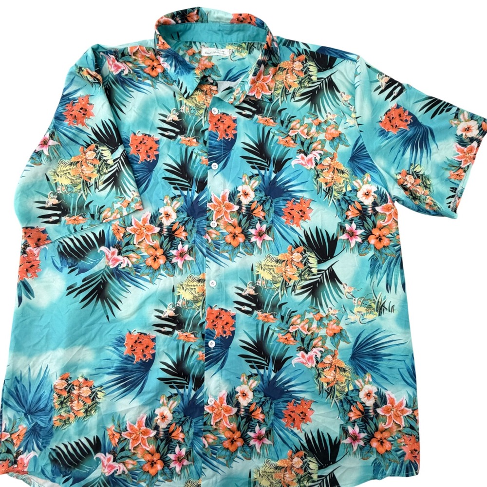 Dress for Adventure Mens Hawaiian Shrt 2XL Turquoise Tropical Floral Button Down